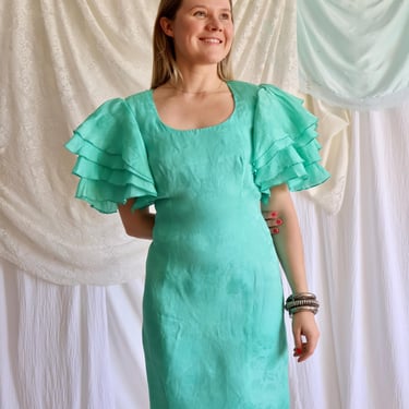 Vintage 1980s Morton Myles Sea Green Silk Cocktail Party Dress | Size S/M 