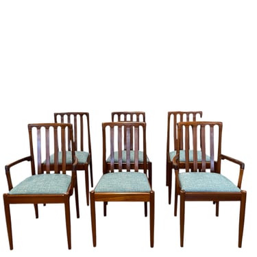 Mid Century Teak Slat Back Dining Chairs by Meredew