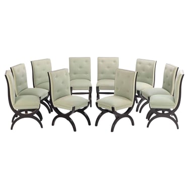 A custom set of 10 Art Deco Style Dining Chairs, C. 1990s.