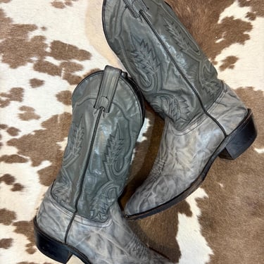 Vintage Grey Leather Abilene Cowboy Boots size 8 1/2 D 