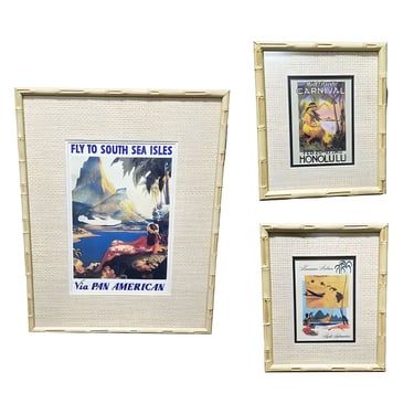 20th Century Hawaiian Travel Posters in Bamboo Frame, Set of 3 