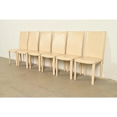 Mario Bellini Style Italian Modern Cream Leather Wrapped High Back Dining Chairs, Set of Six