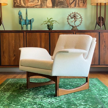 Modern Lounge Chair with a Dark Teak Frame - Reupholstered with New Foam, Circa 1960s - *Please ask for a shipping quote before you buy. 