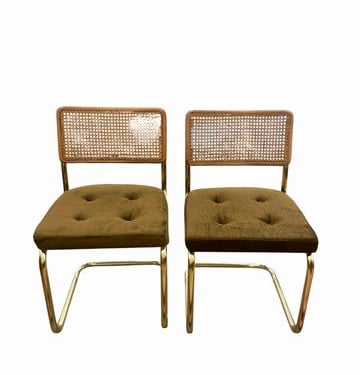 Pair of Bruer-style cantilever dining chairs w/  brown upholstered seat