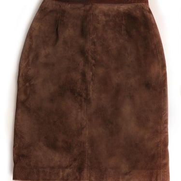 Brown Leather & Suede Fitted Pencil Skirt, Vintage Preppy, Fall Winter Dress 1980's, 80's Straight Dark Academia Ralph 