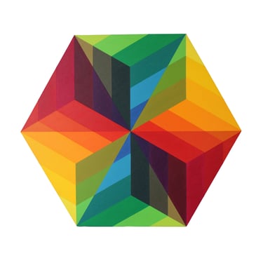 Mid-Century Modern Hard Edge Colorful Hexagonal Painting