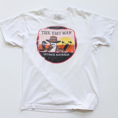 vintage 1990s AUSTRALIA emu man single stitch VINTAGE white baggy t shirt -- size medium 