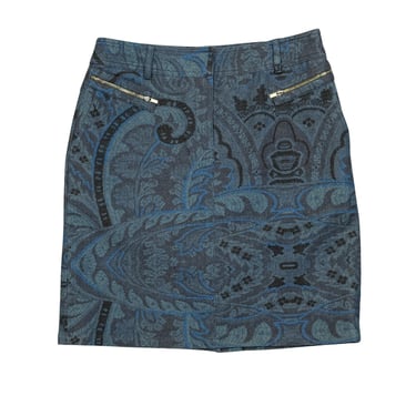Pre-loved Blue Jacquard Print Mini Skirt - Size S