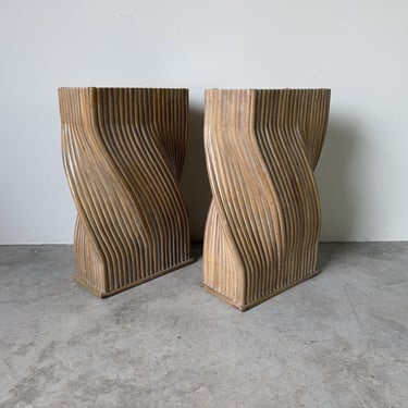Vintage McGuire Style Sculptural Organic Twisted Rattan Pedestals / Dining Table Bases – A Pair 