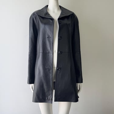 Vintage Black Long Genuine Leather Jacket (S) 