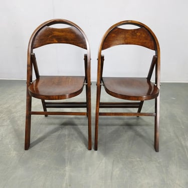 Bauhaus Folding Chairs Pair Thonet B751 Ligna Czechoslovakia 1930s 