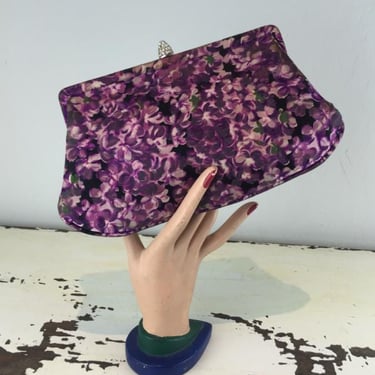 Violets Are the Sweetest Smell - Vintage 1950s Violet Fabric Clutch Handbag Purse 