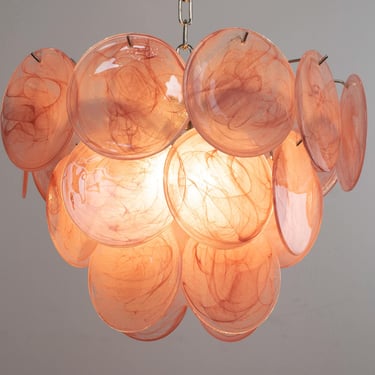 Disc Chandelier – Murano Pink Glass Hand-blown Italy – Decorative lamp 