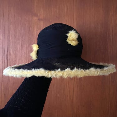 Rare sz 59 true vintage black 1920s straw hat! 
