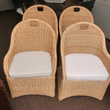 Set of 4 Serena & Lily Natural Wicker Arm Dining Chairs