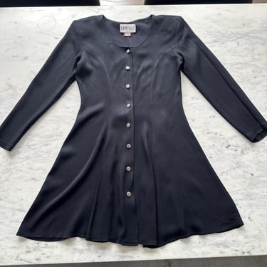 90s Rampage Button Up Dress | Inky Black Gothic Shirt Dress | Medium 