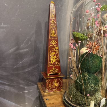 Red Chinoiserie Obelisk 22"