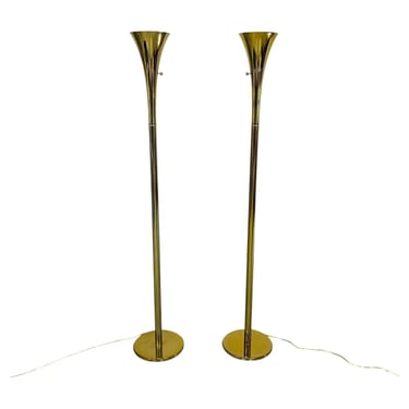 Elegant Pair of Laurel Lamp Company Fluted Brass Floor Lamps 