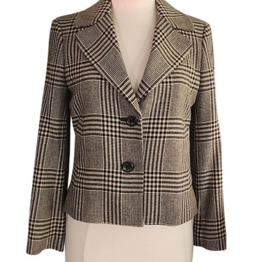 Vintage Y2K Cropped Blazer Houndstooth Wool Jacket Brooks Brothers 