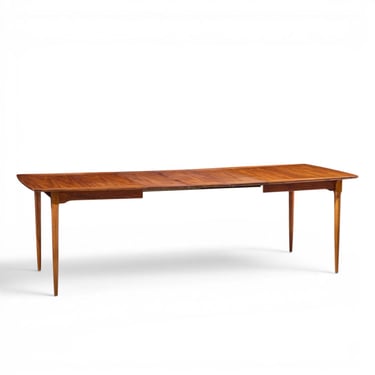 Ramseur Mid Century Walnut Expanding Dining Table with 3 Leaves - mcm 