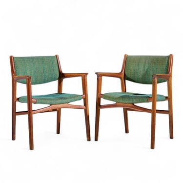 Hans Wegner for Johannes Hansen JH515 Mid Century Danish Teak Occasional Chairs - Pair - mcm 