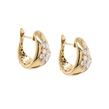 Diamond Flower Tapered Huggie Earrings