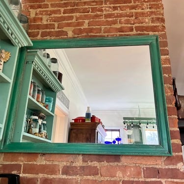 Large Farmhouse Green Mirror in wooden frame