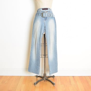 vintage Y2K jeans MUDD denim stretch no waistband light wash low rise belted M 