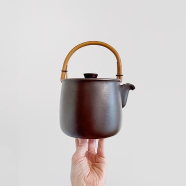 Vintage Mid Century Swedish Modern Gustavsberg Terma Ceramic Pottery Teapot Lindberg Brown Bamboo Handle 
