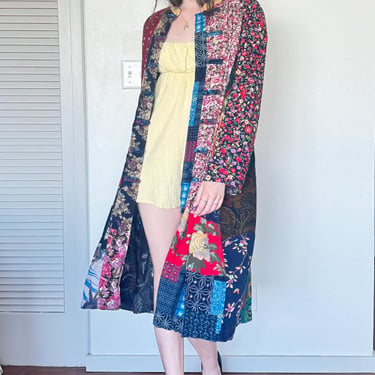 80s Patchwork Duster (XL) multicolor jacket dress vintage womens 