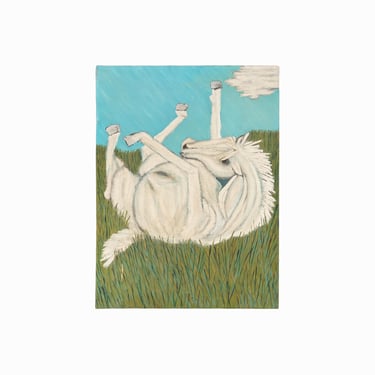 1974 Oil Painting on Canvas Horse Vintage Impasto 