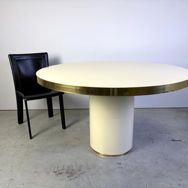 Lacquered wood and brass round dining table, 1970s - Italy - vintage italian lacquer dining table - mid century dining table - regency 