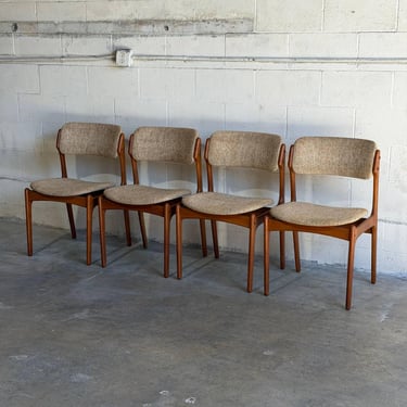 Erik Buch model 49 Teak Dining Chairs Set of 4 Fabric Wooden Seating Denmark Mid-Century Modern 1960s 