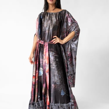 Florals and Plaid Print Oversized Ruffle Maxi Dress