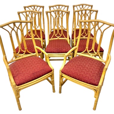 Vintage Faux Bamboo Rattan Dining Chairs - Set of 8 