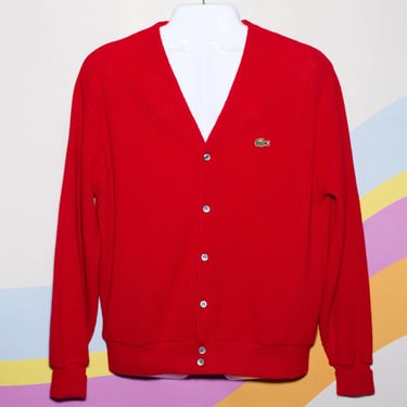 Vintage 1980s Izod Lacoste Red Cardigan Sweater | Large 