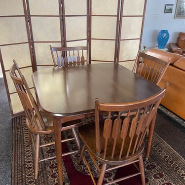 Mid Century Walnut Dinette Set with Chairs Designed by Kipp Stewart for Drexel Declaration Centinneal