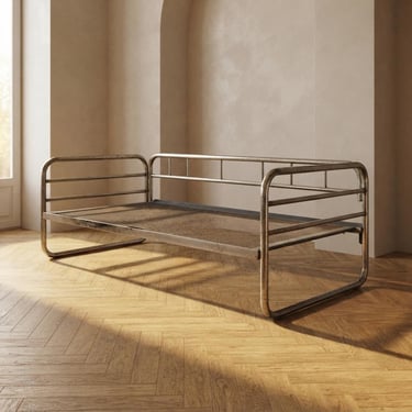 Vintage Chrome Tubular Steel Daybed Frame, Mid-20th Century, Czechoslovakia, 190 × 86 × 67 cm 