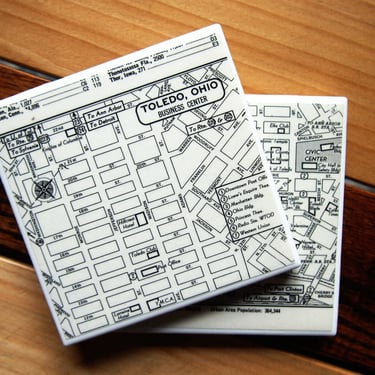 1956 Toledo Ohio Map Coaster Set of 2. Vintage Map. Toledo Coasters. Ohio Gift. Vintage Ohio Housewarming Gift. Toledo Vintage. City Map. 
