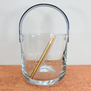 Kosta Boda Sweden Rainbow Threads Glass Ice Bucket 98332 | Bertil Vallien | Chrome Steel Handle 