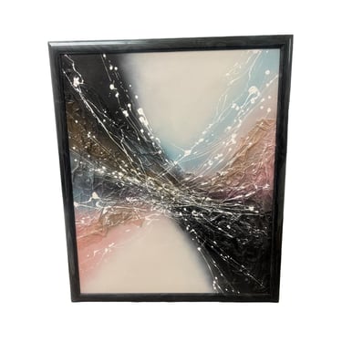 vintage nos postmodern 1980s pink black oil painting assemblage art new old stock never used wall art 