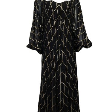 George Stavropoulos 1970's Black with Gold Lame Chiffon Dress Set 