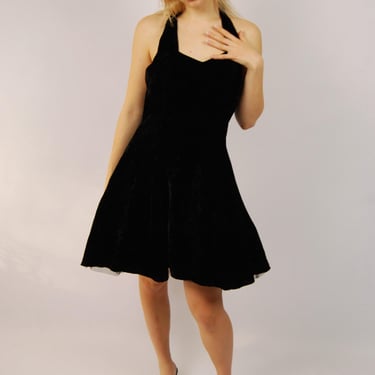80s Halter Dress (6) black velvet vintage 