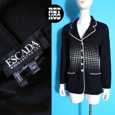 Vintage 90s Escada Black White Op Art Dots Sweater Cardigan Margaretha Ley 
