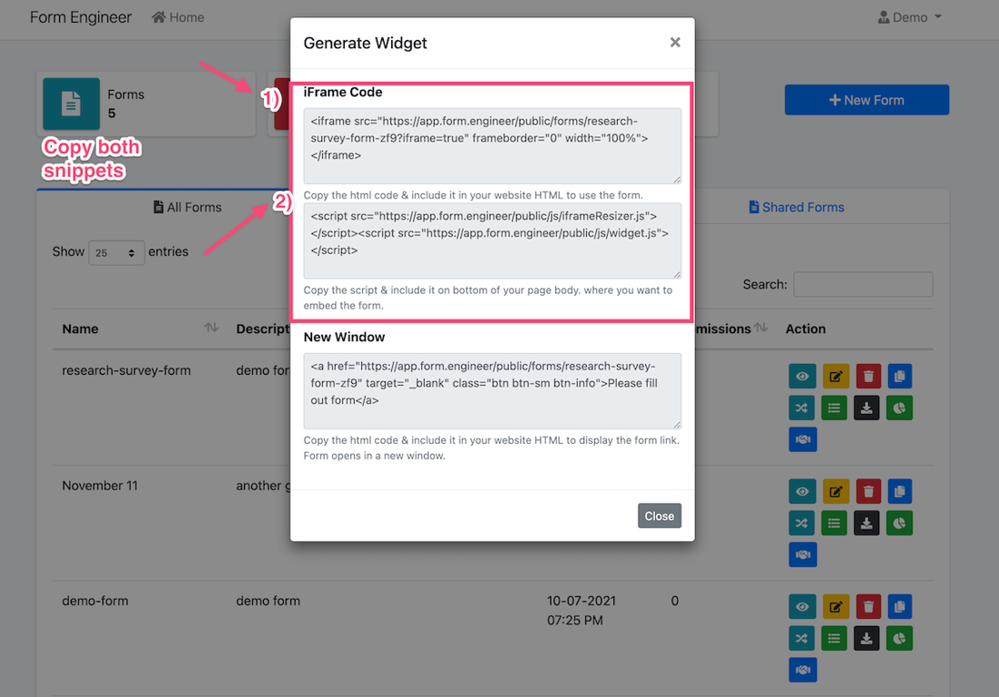paste these snippets