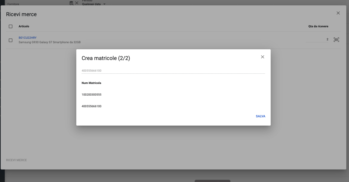 Ricezione articoli con numeri seriali