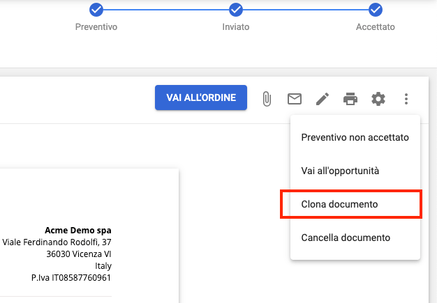 Clonazione di un preventivo o ordine cliente