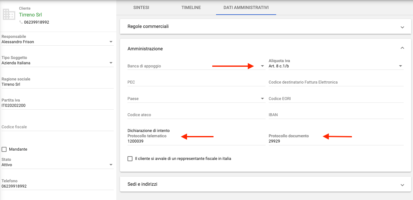 Aliquota IVA cliente e lettera intento per esportatori abituali
