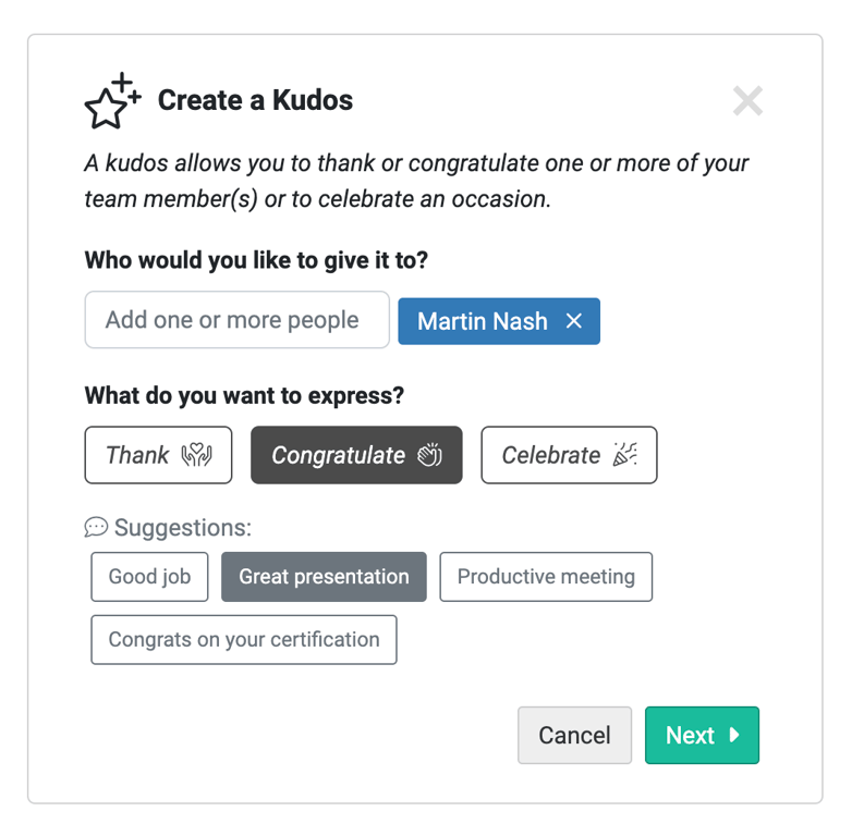 Kudos creation - first step