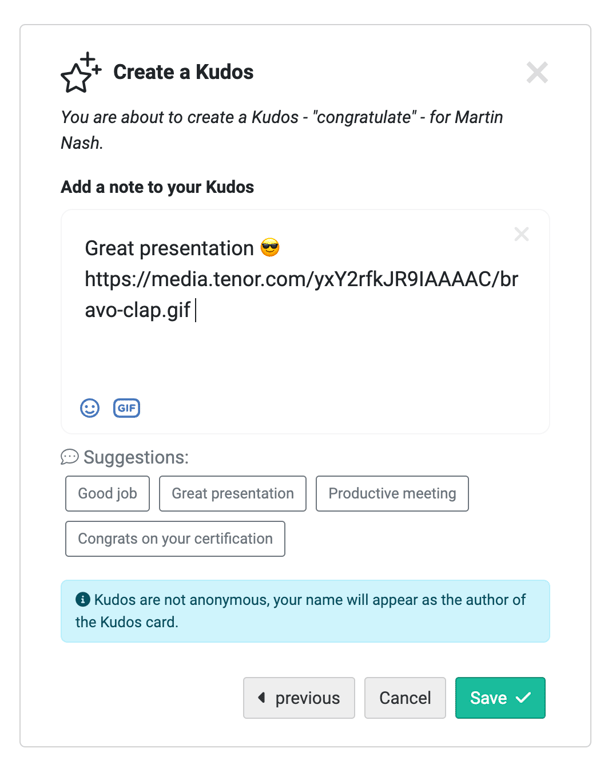 Kudos creation - second and last step